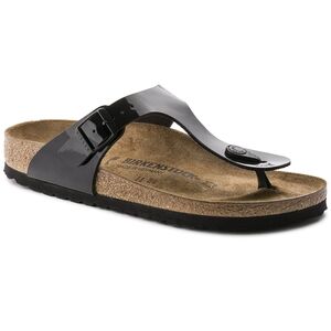 Birkenstock Gizeh Shiny Black Leather Sandal Men 8-8.5 Comfort Show Narrow Width